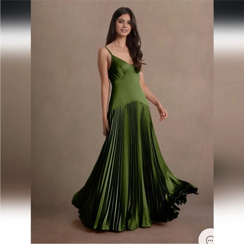 Azazie Jill Olive Green Dropped Waist Gown - Picture 2 of 8